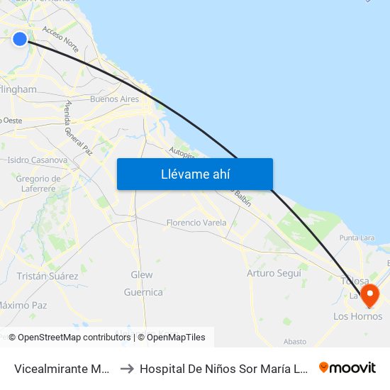 Vicealmirante Montes to Hospital De Niños Sor María Ludovica map