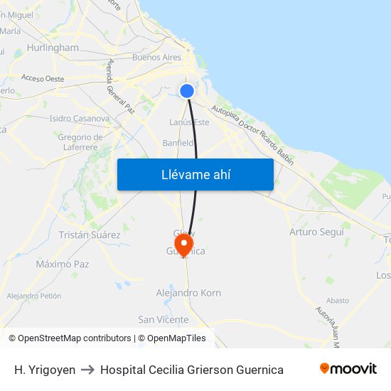 H. Yrigoyen to Hospital Cecilia Grierson Guernica map