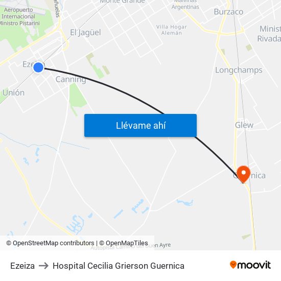 Ezeiza to Hospital Cecilia Grierson Guernica map