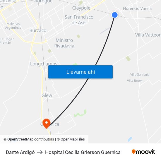 Dante Ardigó to Hospital Cecilia Grierson Guernica map