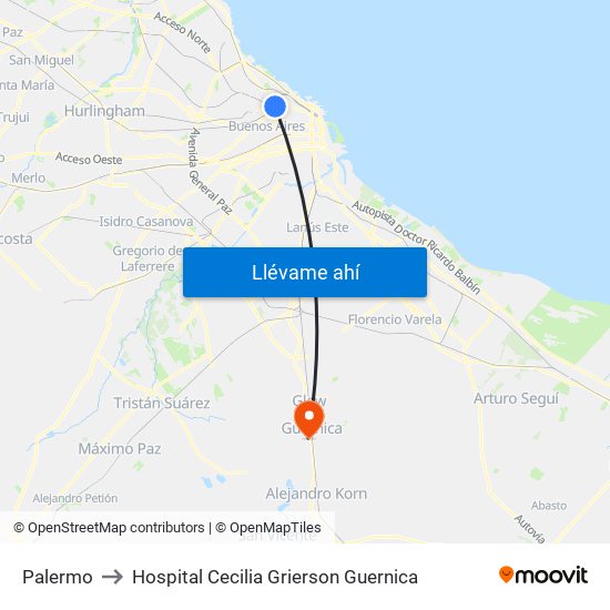 Palermo to Hospital Cecilia Grierson Guernica map