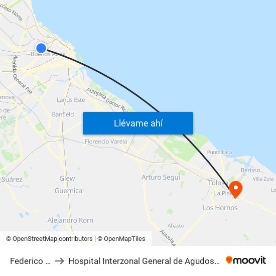 Federico Lacroze to Hospital Interzonal General de Agudos "Gral. José de San Martín" map