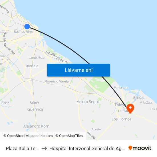 Plaza Italia Terminal L.57-60 to Hospital Interzonal General de Agudos "Gral. José de San Martín" map