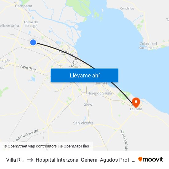 Villa Rosa to Hospital Interzonal General Agudos Prof. Dr. R. Rossi map