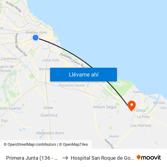 Primera Junta (136 - 163) to Hospital San Roque de Gonnet map