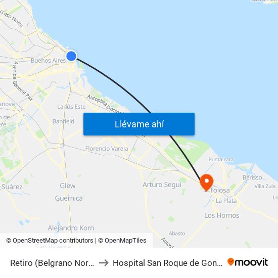 Retiro (Belgrano Norte) to Hospital San Roque de Gonnet map