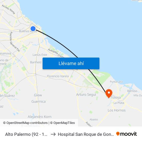 Alto Palermo (92 - 128) to Hospital San Roque de Gonnet map
