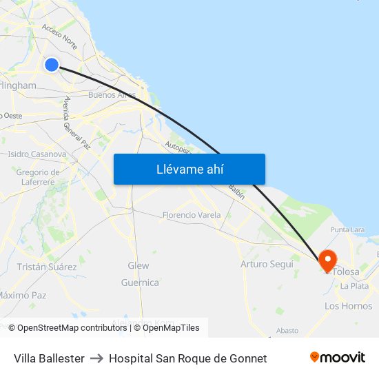 Villa Ballester to Hospital San Roque de Gonnet map