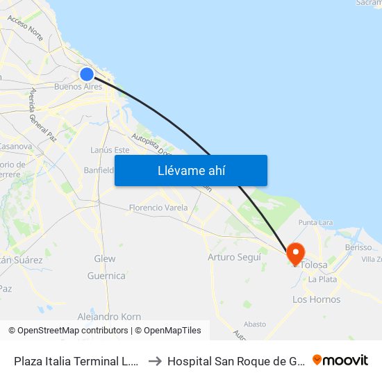 Plaza Italia Terminal L.57-60 to Hospital San Roque de Gonnet map