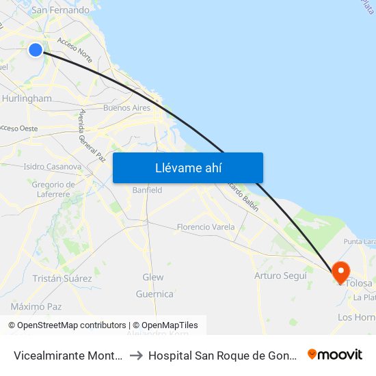 Vicealmirante Montes to Hospital San Roque de Gonnet map