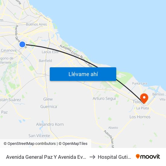 Avenida General Paz Y Avenida Eva Perón to Hospital Gutierrez map