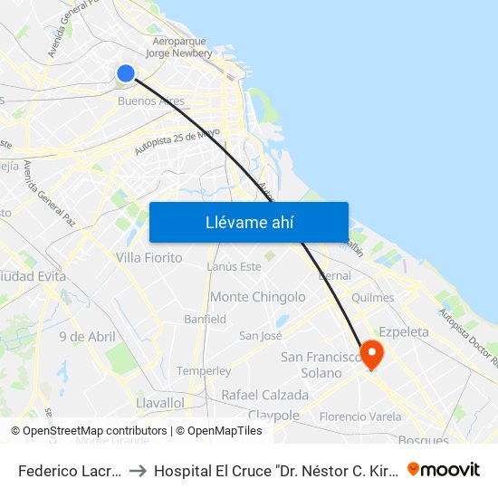 Federico Lacroze to Hospital El Cruce "Dr. Néstor C. Kirchner" map