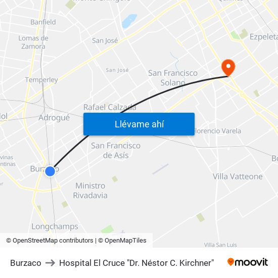 Burzaco to Hospital El Cruce "Dr. Néstor C. Kirchner" map