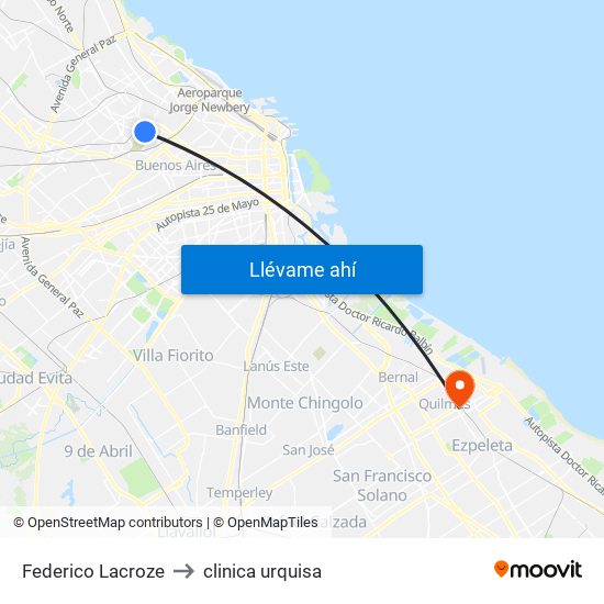 Federico Lacroze to clinica urquisa map