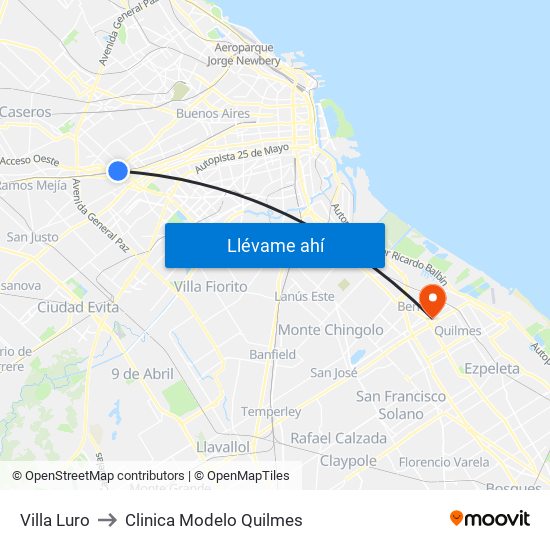 Villa Luro to Clinica Modelo Quilmes map