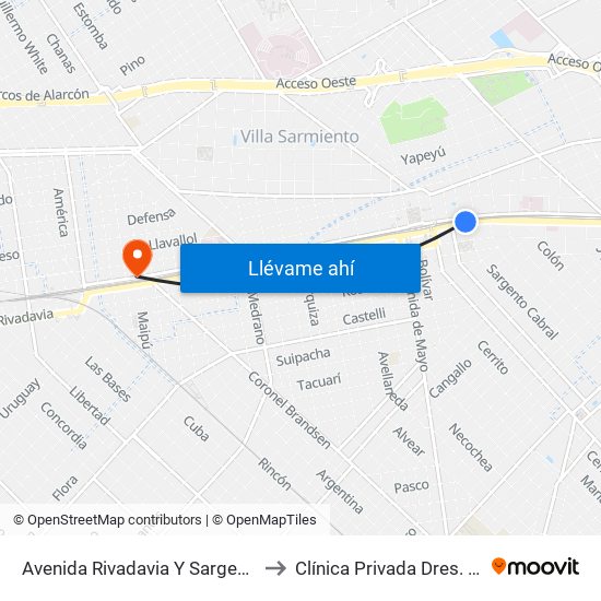 Avenida Rivadavia Y Sargento Cabral to Clínica Privada Dres. Tachella map