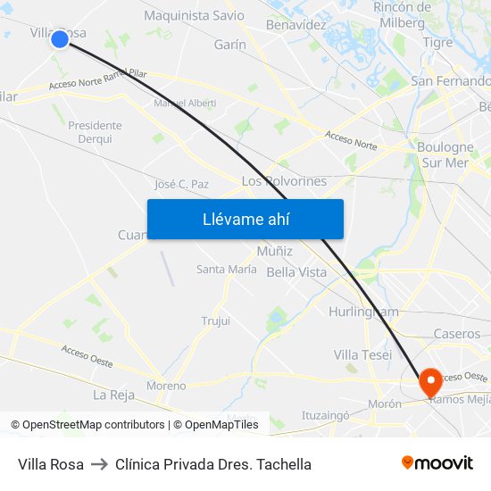 Villa Rosa to Clínica Privada Dres. Tachella map