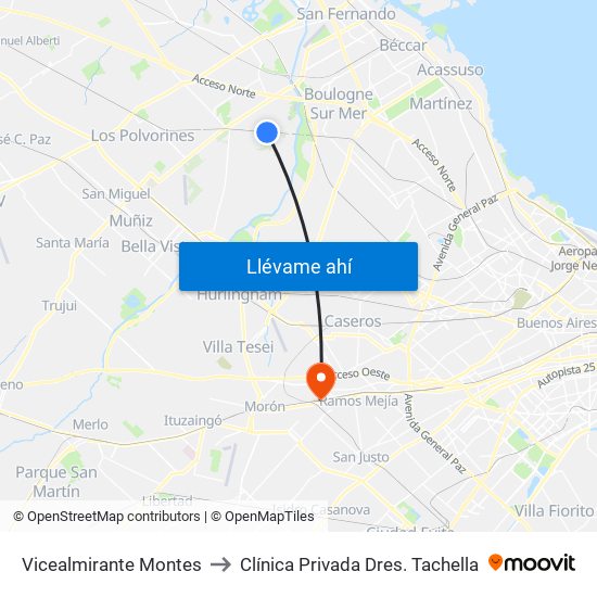 Vicealmirante Montes to Clínica Privada Dres. Tachella map