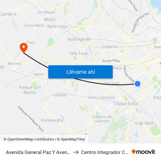 Avenida General Paz Y Avenida Eva Perón to Centro Integrador Comunitario map