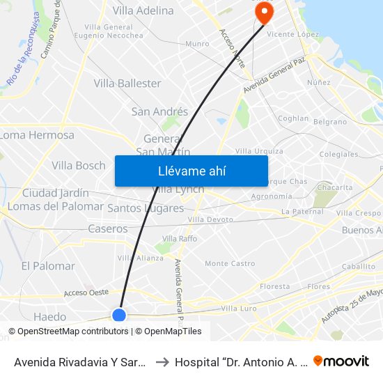 Avenida Rivadavia Y Sargento Cabral to Hospital “Dr. Antonio A. Cetrángolo" map