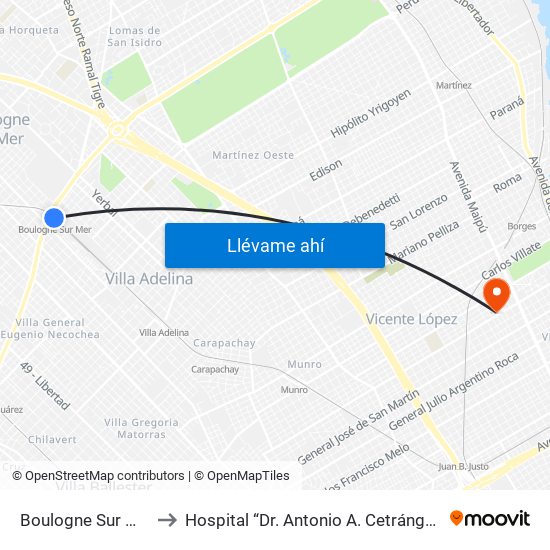 Boulogne Sur Mer to Hospital “Dr. Antonio A. Cetrángolo" map