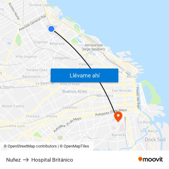 Nuñez to Hospital Británico map