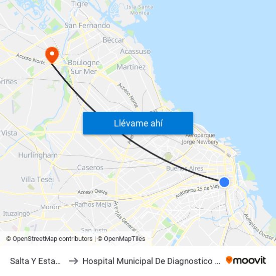 Salta Y Estados Unidos to Hospital Municipal De Diagnostico Inmediato Don Torcuato map