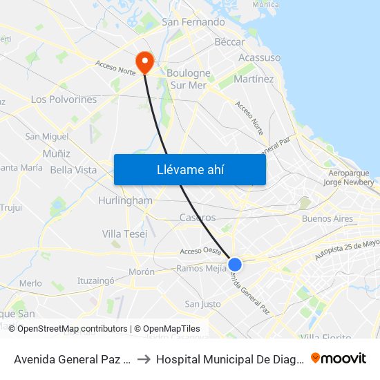 Avenida General Paz Y Coronel Falcón (21 - 28) to Hospital Municipal De Diagnostico Inmediato Don Torcuato map