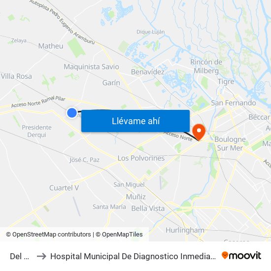 Del Viso to Hospital Municipal De Diagnostico Inmediato Don Torcuato map