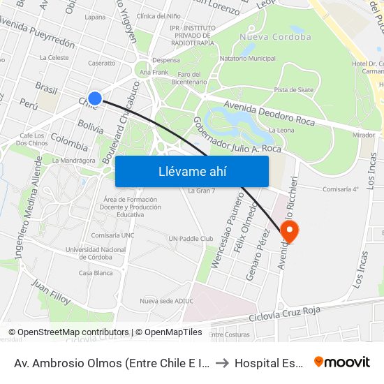 Av. Ambrosio Olmos (Entre Chile E Ituzaingó) to Hospital Español map