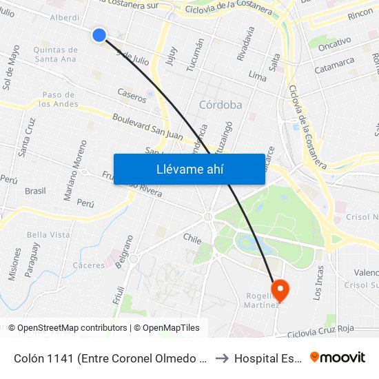 Colón 1141 (Entre Coronel Olmedo Y Mendoza) to Hospital Español map
