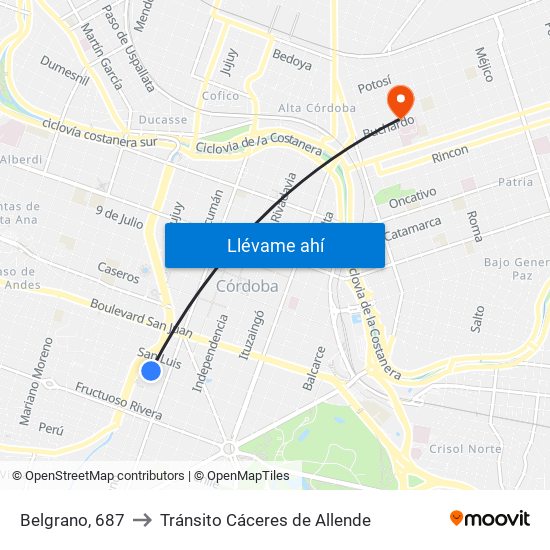 Belgrano, 687 to Tránsito Cáceres de Allende map