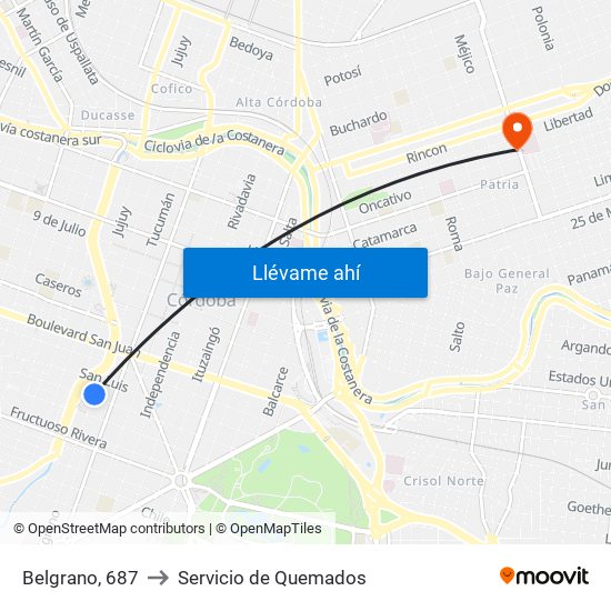 Belgrano, 687 to Servicio de Quemados map