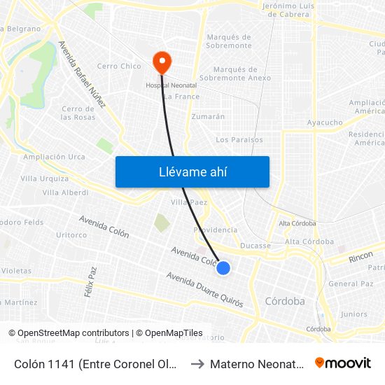 Colón 1141 (Entre Coronel Olmedo Y Mendoza) to Materno Neonatal R Carrillo map