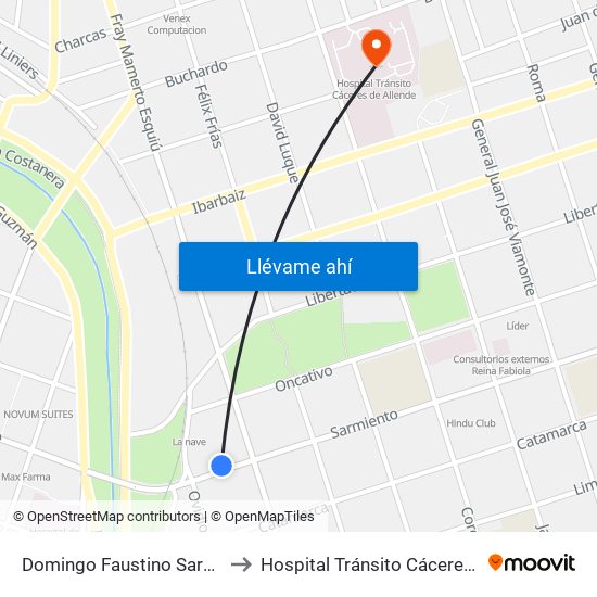 Domingo Faustino Sarmiento, 867 to Hospital Tránsito Cáceres De Allende map