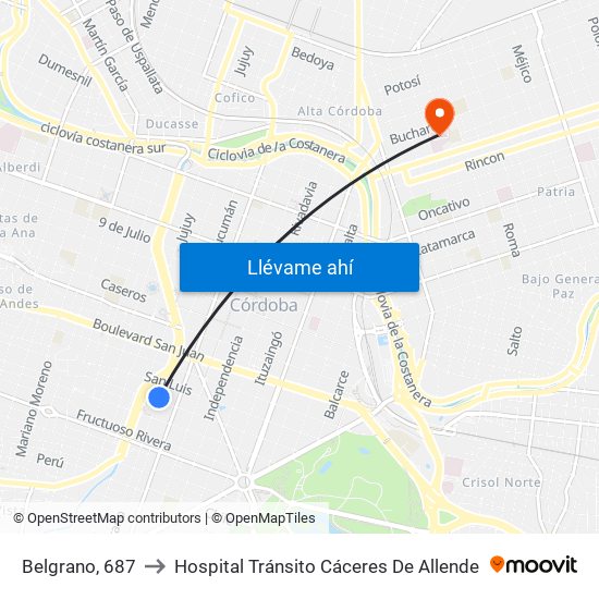 Belgrano, 687 to Hospital Tránsito Cáceres De Allende map
