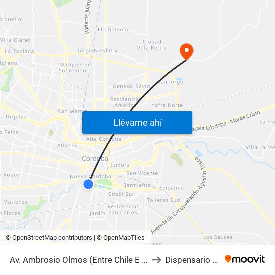 Av. Ambrosio Olmos (Entre Chile E Ituzaingó) to Dispensario Zonal map