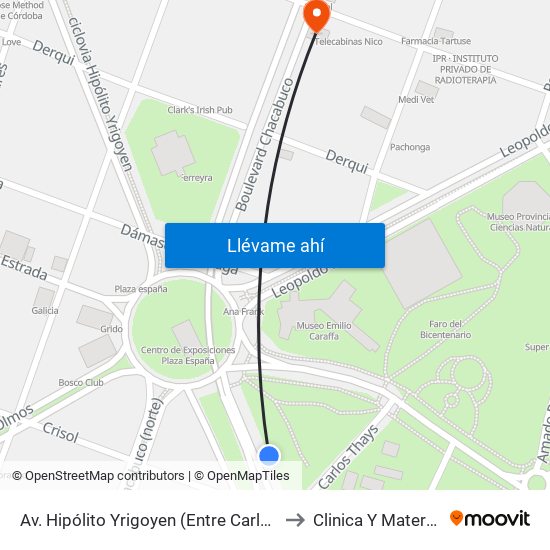 Av. Hipólito Yrigoyen (Entre Carlos Thays Y Pza. España) to Clinica Y Maternidad Del Sol map