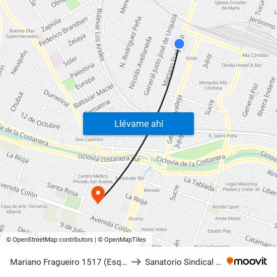 Mariano Fragueiro 1517 (Esq. Bedoya) to Sanatorio Sindical Suoem map