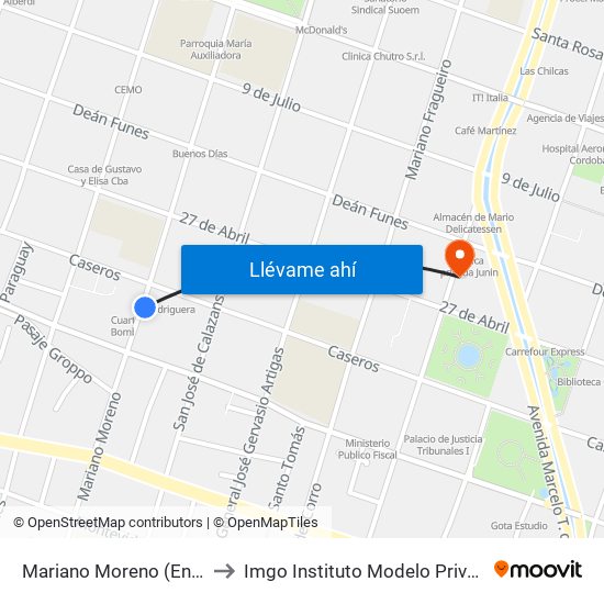 Mariano Moreno (Entre Caseros Y Av. D. Quirós) to Imgo Instituto Modelo Privado De Ginecologia Y Obstetricia Sa map
