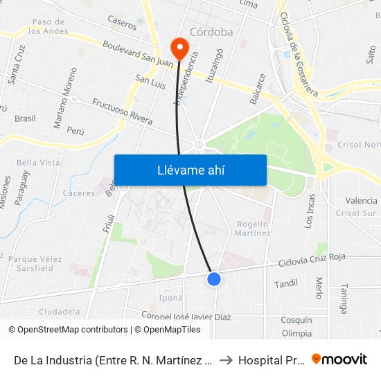 De La Industria (Entre R. N. Martínez Y Villanueva) to Hospital Privado map