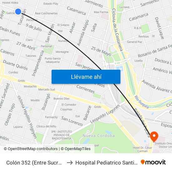 Colón 352 (Entre Sucre Y Tucumán) to Hospital Pediatrico Santisima Trinidad map