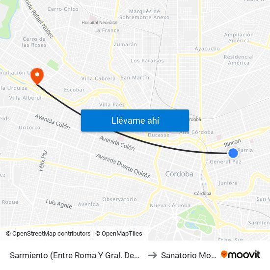 Sarmiento (Entre Roma Y Gral. Deheza) to Sanatorio Morra map