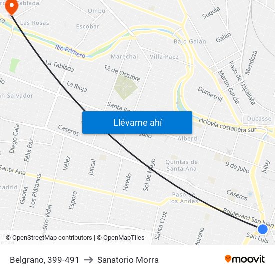 Belgrano, 399-491 to Sanatorio Morra map