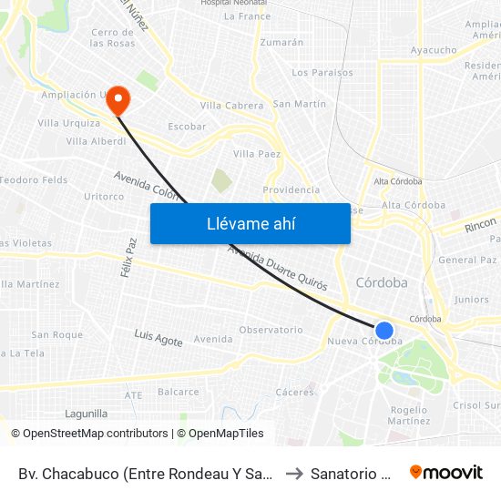 Bv. Chacabuco (Entre Rondeau Y San Lorenzo) to Sanatorio Morra map