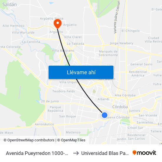 Avenida Pueyrredon 1000-1098 to Universidad Blas Pascal map