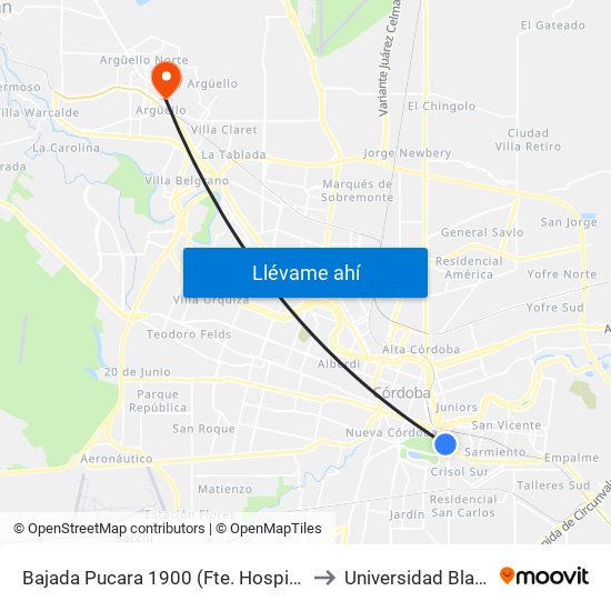 Bajada Pucara 1900 (Fte. Hospital San Roque) to Universidad Blas Pascal map