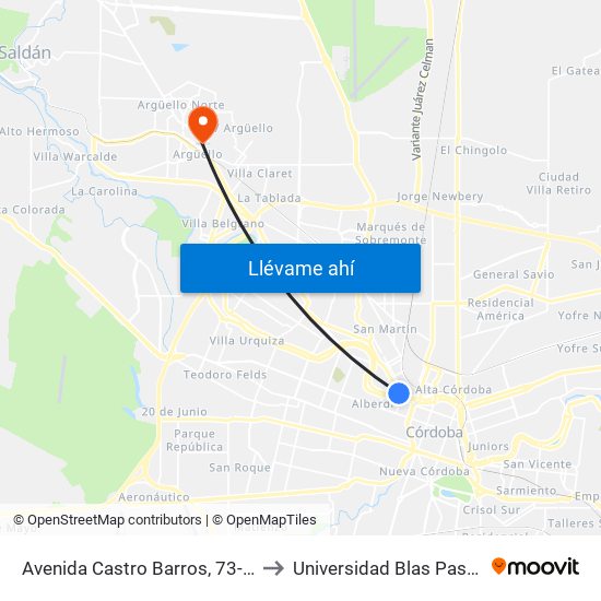 Avenida Castro Barros, 73-81 to Universidad Blas Pascal map