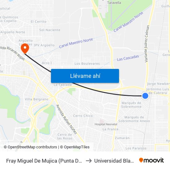 Fray Miguel De Mujica (Punta De Línea Ersa) to Universidad Blas Pascal map