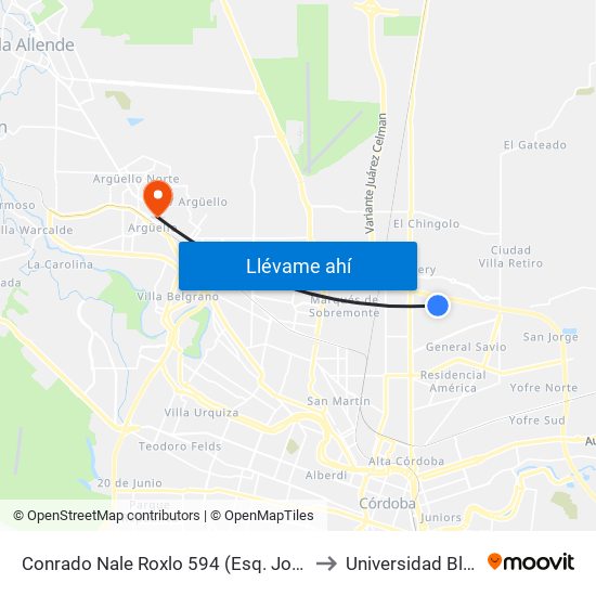 Conrado Nale Roxlo 594 (Esq. Joaquin Castellanos) to Universidad Blas Pascal map